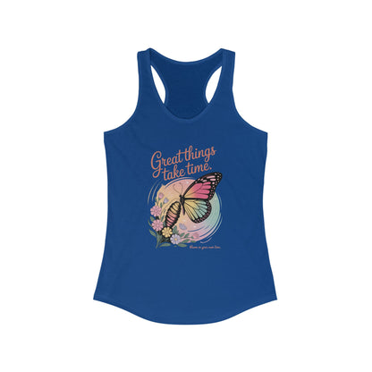 Great Things Take Time Butterfly Tank Top, Inspirational Workout Tank, Women's Fitness Apparel, Summer Activewear, Gift for Her
