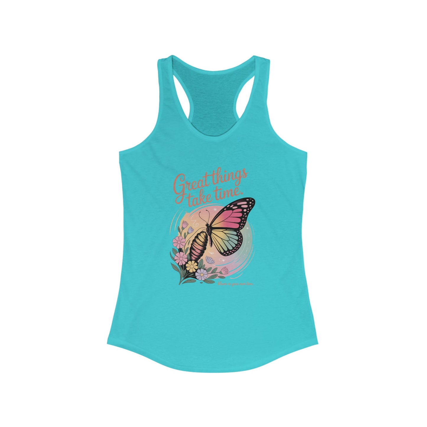 Great Things Take Time Butterfly Tank Top, Inspirational Workout Tank, Women's Fitness Apparel, Summer Activewear, Gift for Her