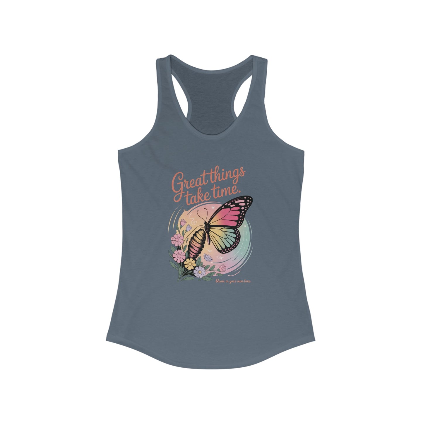 Great Things Take Time Butterfly Tank Top, Inspirational Workout Tank, Women's Fitness Apparel, Summer Activewear, Gift for Her