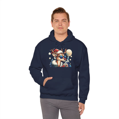 Cool Reindeer Christmas Hoodie, Funny Holiday Hot Cocoa Pullover for Men
