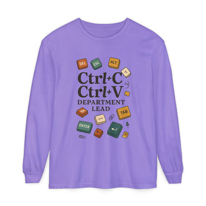 Graphic Long Sleeve Tee, Ctrl+C Ctrl+V Department Lead, Funny Office Humor Shirt, Programmer Gift, Tech Nerd Tee, IT Department Apparel