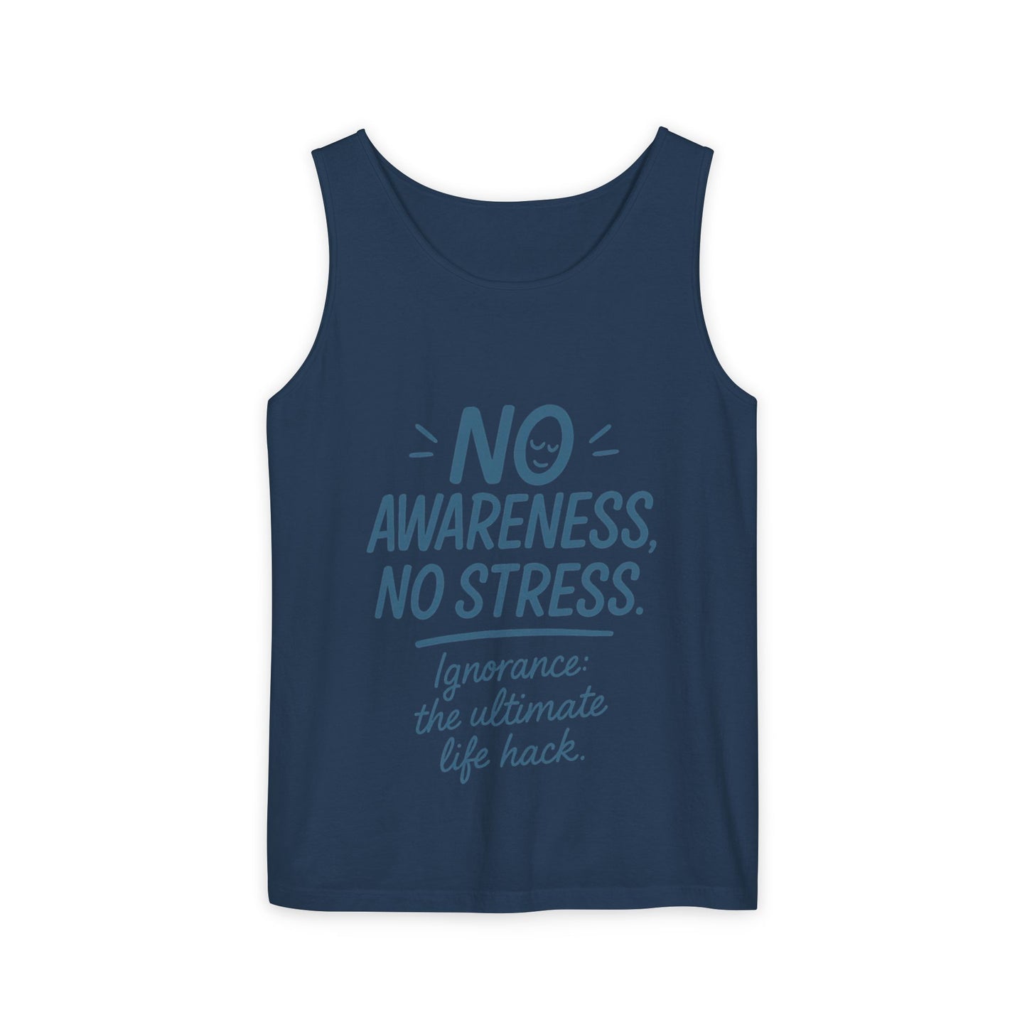 Womens No Awareness Racerback Tank Top, Funny No Stress Quote, Ignorance Life Hack, Workout Sleeveless Shirt, Motivational Shirt, Yoga