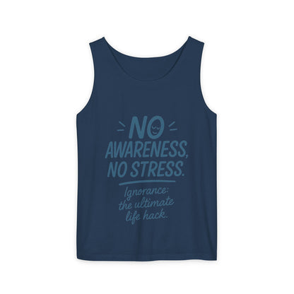 Womens No Awareness Racerback Tank Top, Funny No Stress Quote, Ignorance Life Hack, Workout Sleeveless Shirt, Motivational Shirt, Yoga