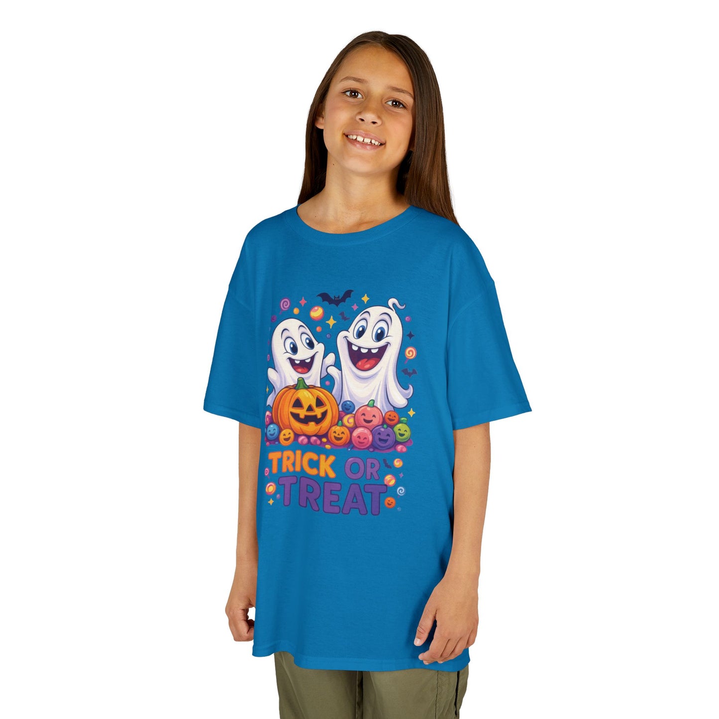 Trick or Treat Kids Halloween T-Shirt, Cute Ghosts Pumpkin Design, Fun Spooky Tee for Boys Girls
