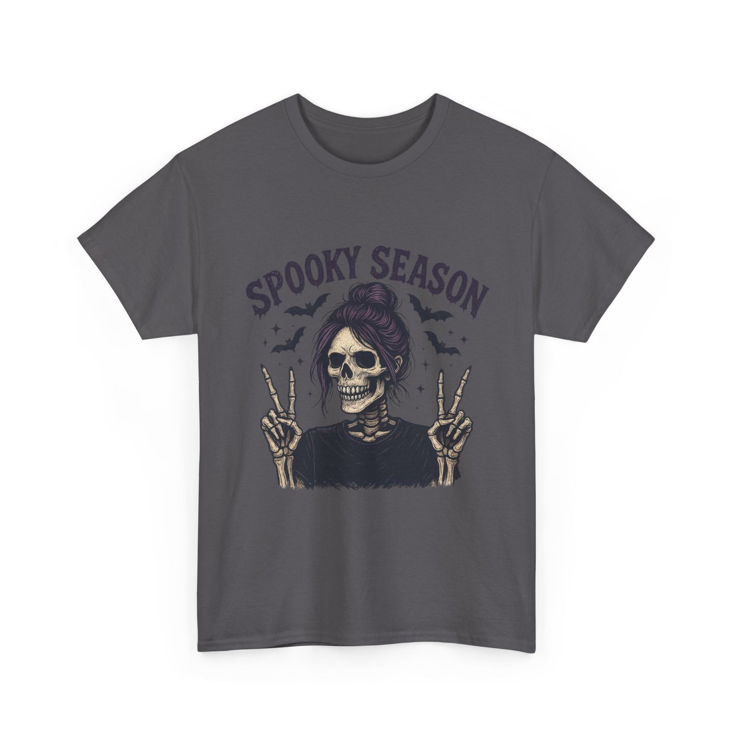 Spooky Season Women's T-Shirt, Funny Skeleton Girl Halloween Graphic Tee, Gothic Fall Shirt