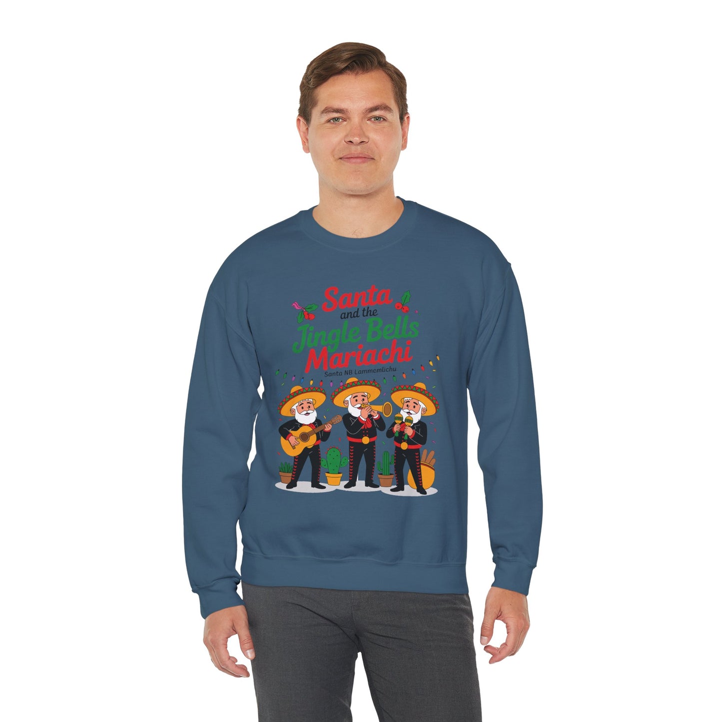 Santa and the Jingle Bells Mariachi Sweatshirt, Funny Mexican Christmas Jumper, Latin Holiday Fiesta Pullover