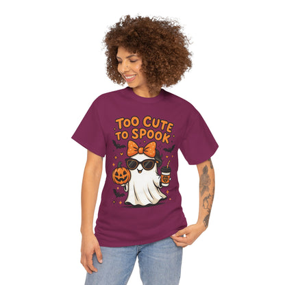 Too Cute To Spook Women's T-Shirt, Cute Ghost Pumpkin Coffee Halloween Graphic Tee