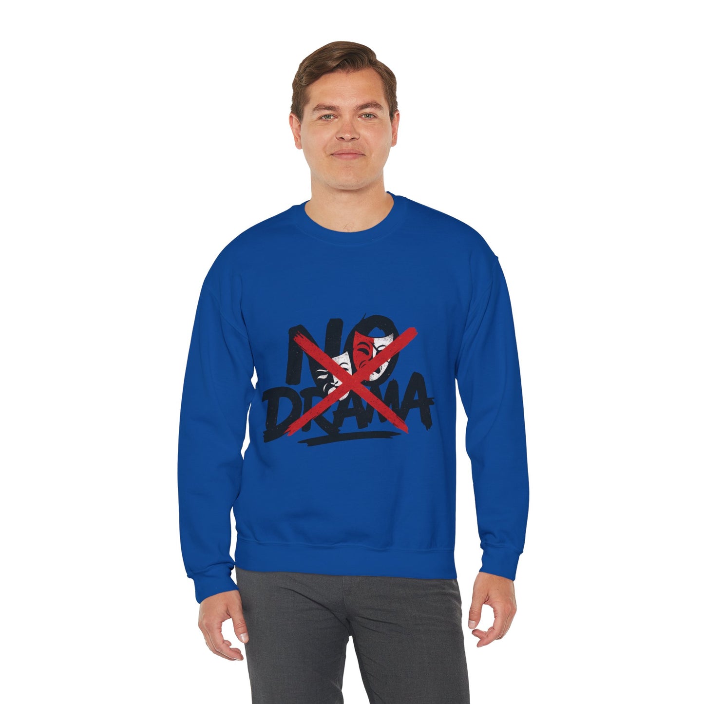No Drama Mens Crewneck Sweatshirt, Casual Everyday Wear, Gift for Friends, Relaxed Vibes, Comfortable Fashion