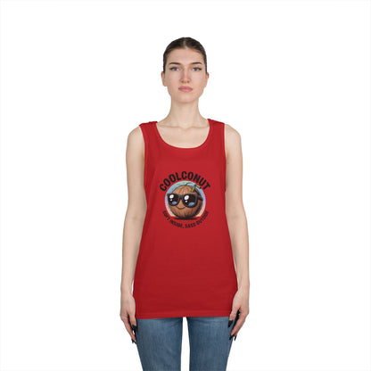 Coolconut Unisex Heavy Cotton Tank Top - Fun Summer Tee, Cute Beach Outfit, Vacation Wear, Gift for Him or Her, Trendy Summer Apparel