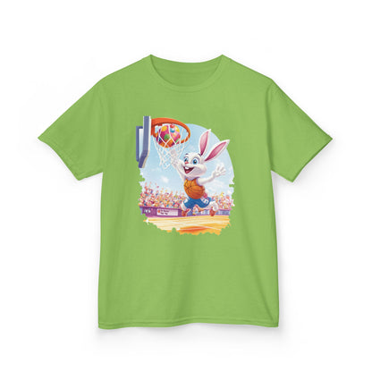 Easter Basketball Bunny Kids T-Shirt - Funny Bunny Dunking Egg Ball, Cute Spring Sports Tee for Kids, Fun Holiday Gift Idea