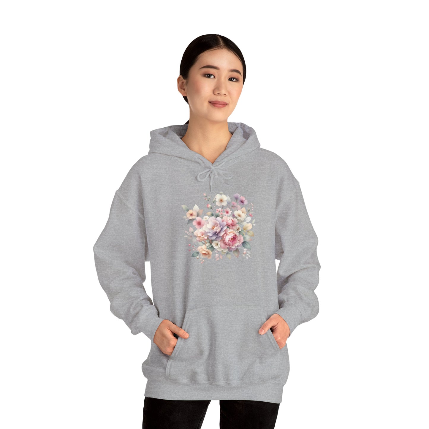 Floral Comfort Hoodie, Cozy Sweatshirt for Women, Spring Fashion, Gift for Her, Casual Everyday Wear, Soft Pastel Flower Print Sweatshirt
