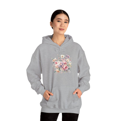 Floral Comfort Hoodie, Cozy Sweatshirt for Women, Spring Fashion, Gift for Her, Casual Everyday Wear, Soft Pastel Flower Print Sweatshirt