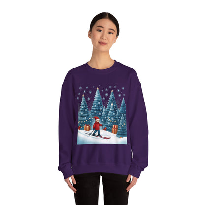 Womens Christmas Skiing Sweatshirt, Cozy Winter Holiday Pullover, Women's Heavy Blend™ Crewneck Sweatshirt