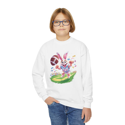 Touchdown Bunny Youth Sweatshirt - Fun Easter Football Bunny Design, Kids Spring Outfit, Game Day Gift, Playful Bunny Sports Shirt