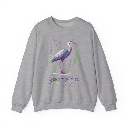 Polygonal Heron Graphic Sweatshirt, Women's Artistic Bird Crewneck, Nature-Inspired Minimalist Design, Geometric Crane, Bird Lovers Gift