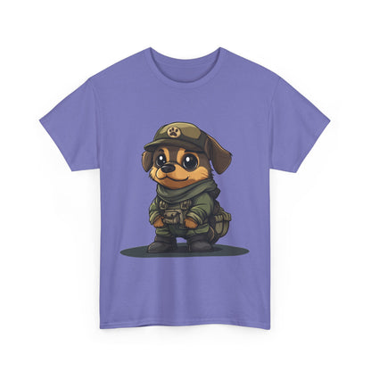 Funny Dog Soldier Tee, Cute Military Dog Cartoon Unisex Heavy Cotton Tee , Pet Lover Gift, Gift for Dog Owners, Gift for Army Fans