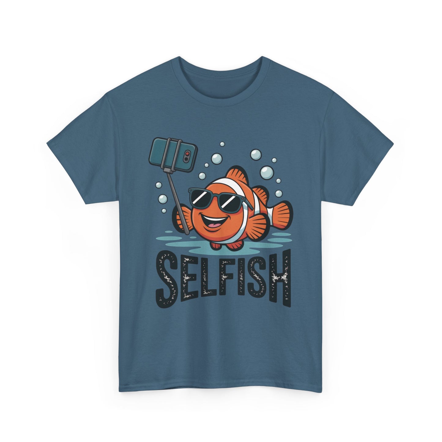 Unisex Heavy Cotton Tee, Mens Selfish Funny Fish T-Shirt, Cute Selfie Graphic Tee, Ocean Humor Shirt