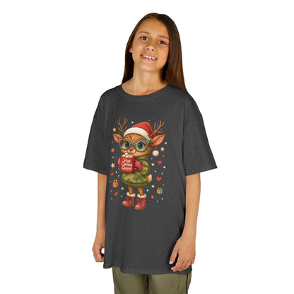 Hot Cocoa Queen Christmas T-Shirt for Girls, Cute Holiday Reindeer Tee