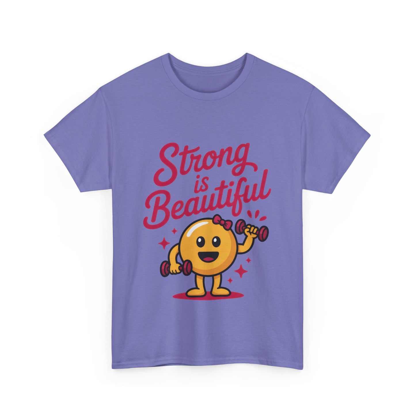 Strong is Beautiful Womens T-Shirt, Cute Fitness Character Graphic Tee, Inspirational Workout Shirt, Gym Motivation Gift for Her