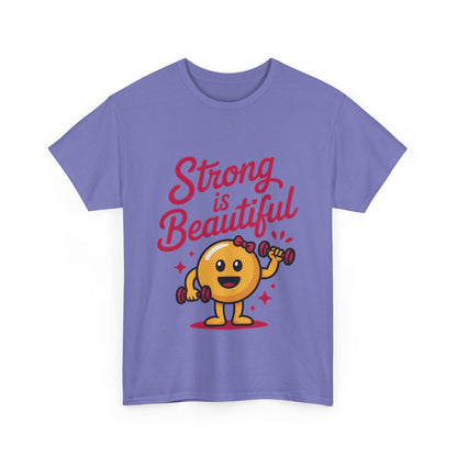 Strong is Beautiful Womens T-Shirt, Cute Fitness Character Graphic Tee, Inspirational Workout Shirt, Gym Motivation Gift for Her