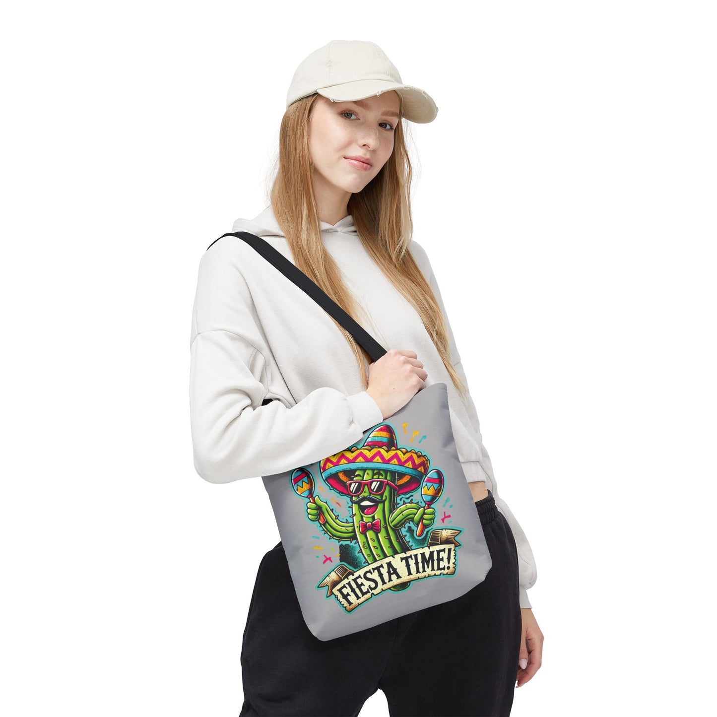Fiesta Time Cactus Tote Bag, Funny Mexican Party Gift, Sombrero Maracas Print, Cinco de Mayo Bag, Summer Festival Tote, Beach Bag, Shopping