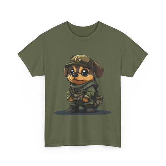 Funny Dog Soldier Tee, Cute Military Dog Cartoon Unisex Heavy Cotton Tee , Pet Lover Gift, Gift for Dog Owners, Gift for Army Fans