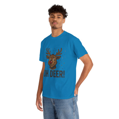Men's Oh Deer Funny Christmas T-Shirt, Reindeer Holiday Graphic Tee
