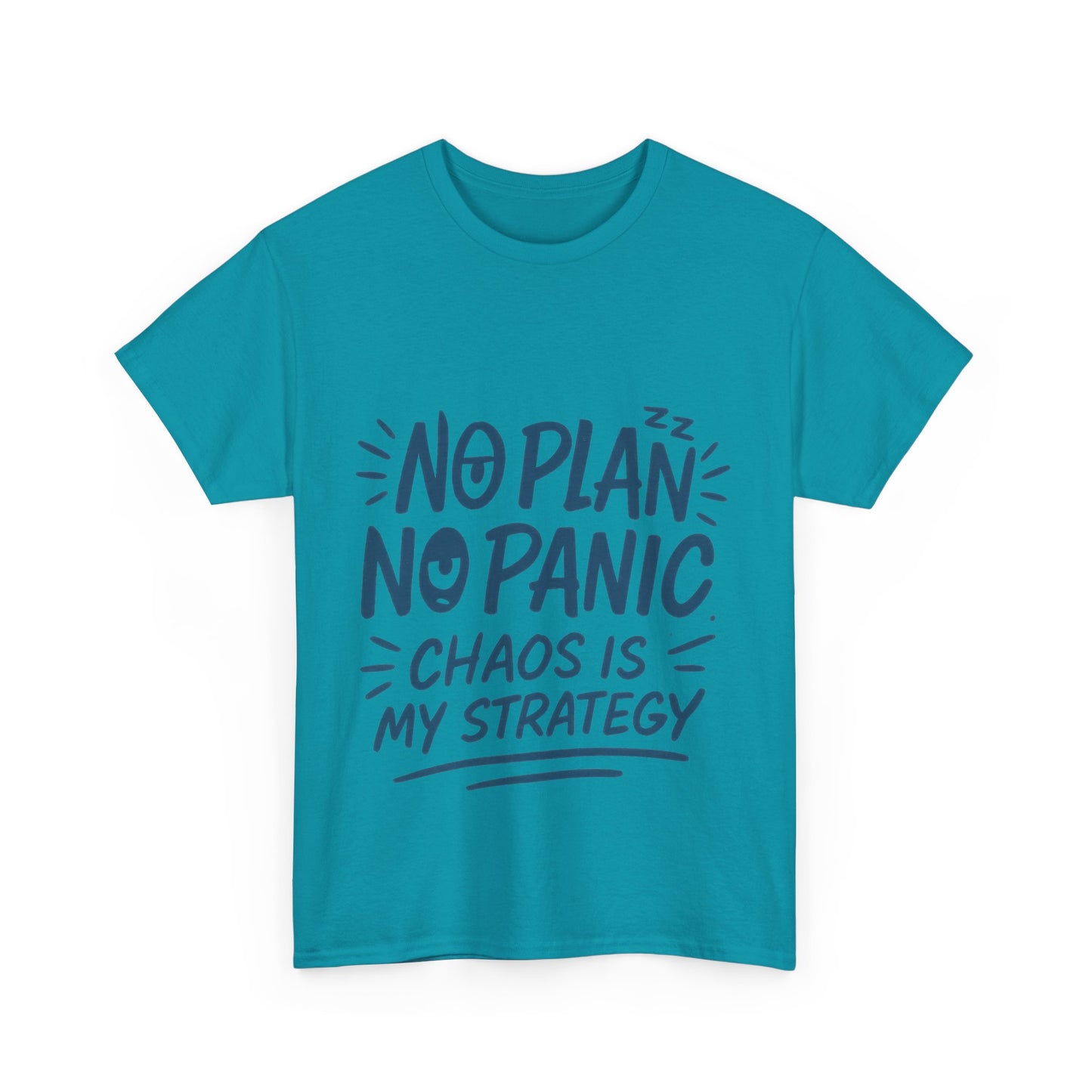 Funny Chaos Quote Mens T-Shirt, No Plan No Panic Humor Shirt, Casual Graphic Tee Gift for Him, Relaxed Fit