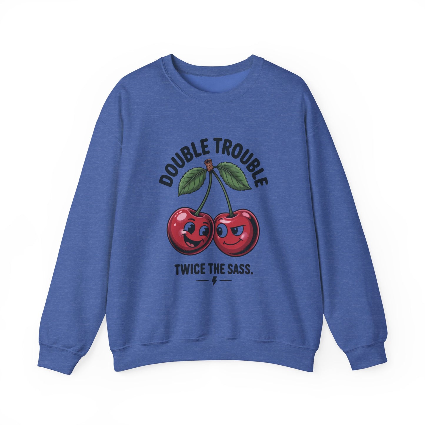 Double Trouble Cherry Sweatshirt, Cute Funny Womens Pullover, Twice The Sass Fruit Graphic Sweater, Playful Red Cherry Crewneck