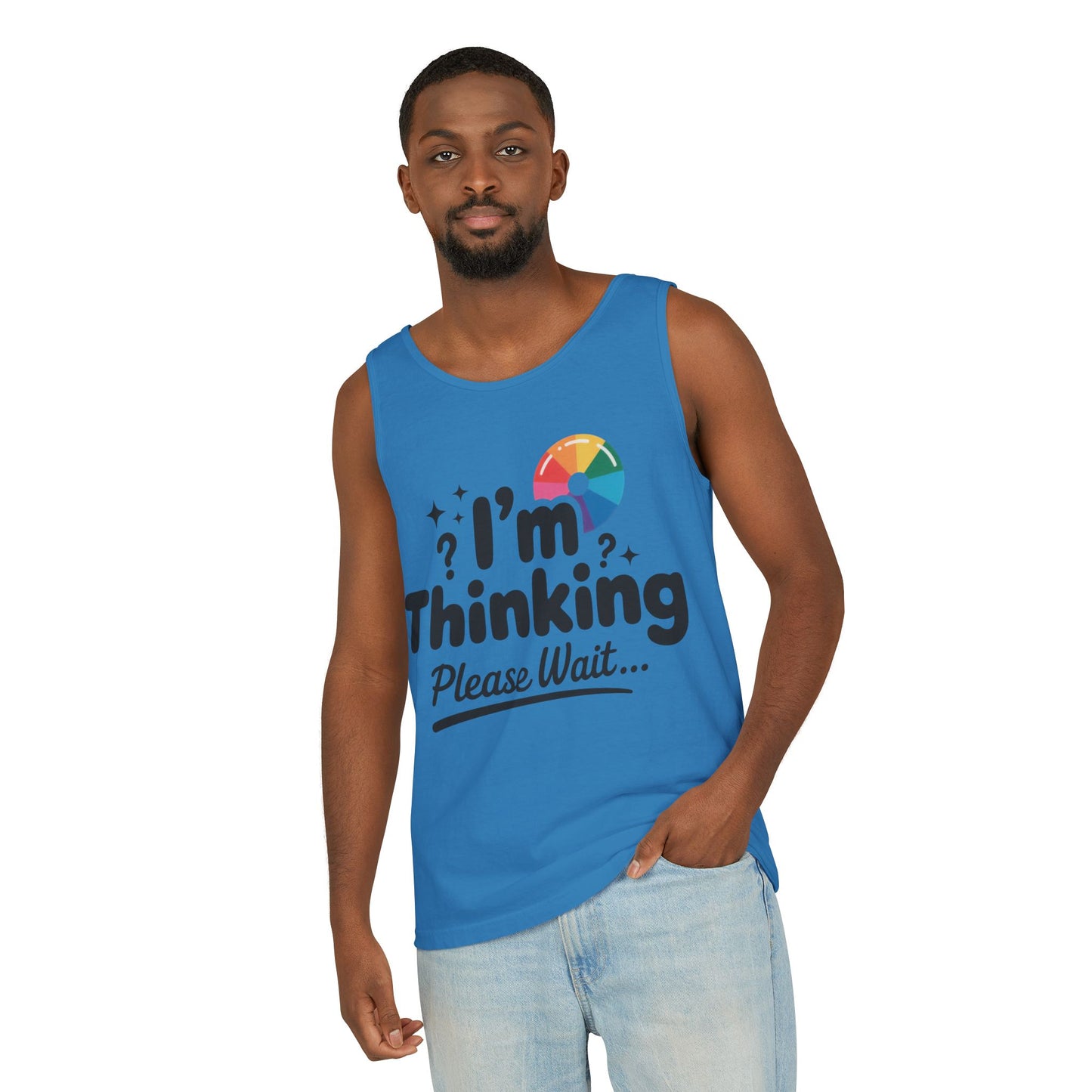 Funny - Im Thinking Please Wait - Mens Tank Top, Cute Geeky Gift for Introverts, Programmers, Designers, Fun Humor Shirt, Gift for Adults