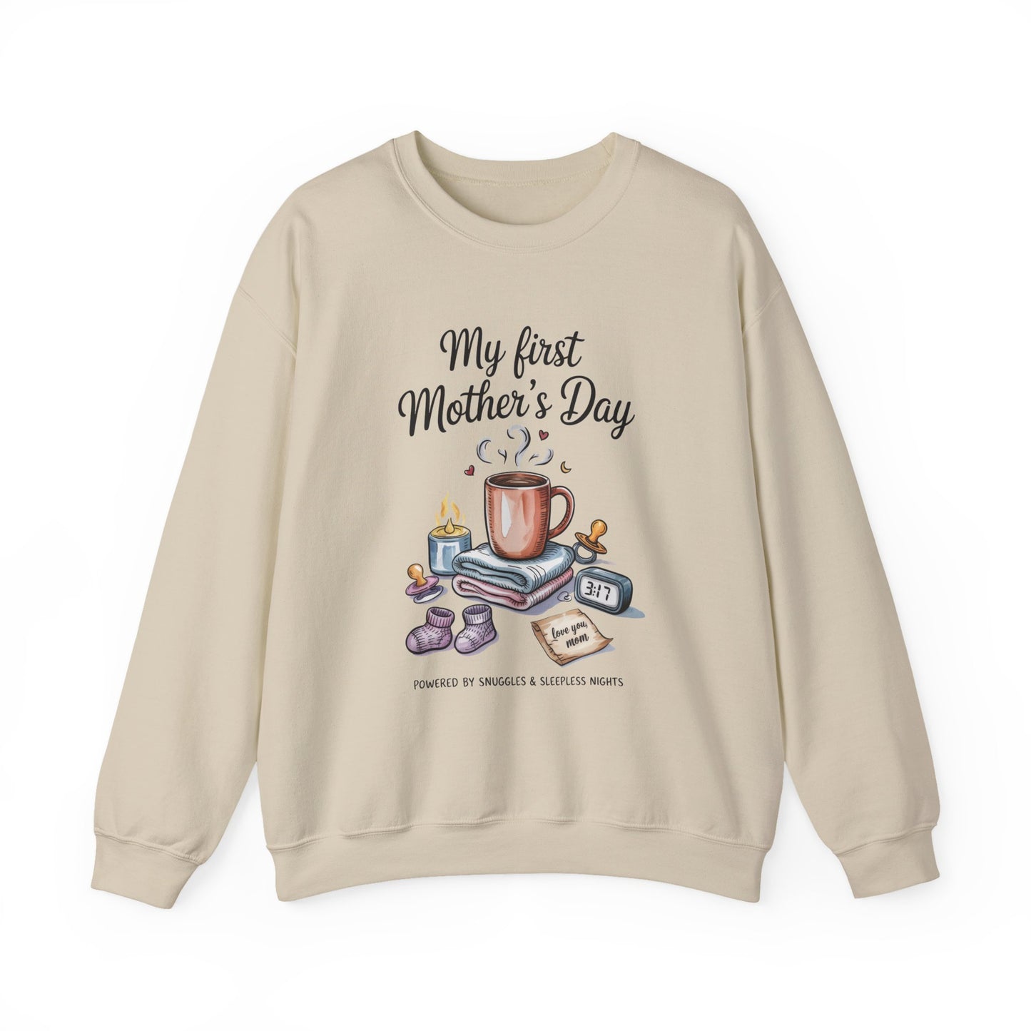 My First Mother's Day Sweatshirt, Cozy Crewneck for Moms, Gift for New Mothers, Baby Shower Tee, Snuggles & Sleepless Nights