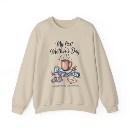 My First Mother's Day Sweatshirt, Cozy Crewneck for Moms, Gift for New Mothers, Baby Shower Tee, Snuggles & Sleepless Nights