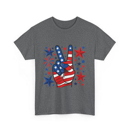 Patriotic Peace Hand Unisex Heavy Cotton Tee - Ideal for July 4th, Independence Day, Celebrations, Casual Wear, Everyday Style