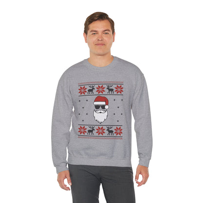 Cool Santa Men's Sweatshirt, Funny Knit Look Pullover, Retro Christmas Sweater Style