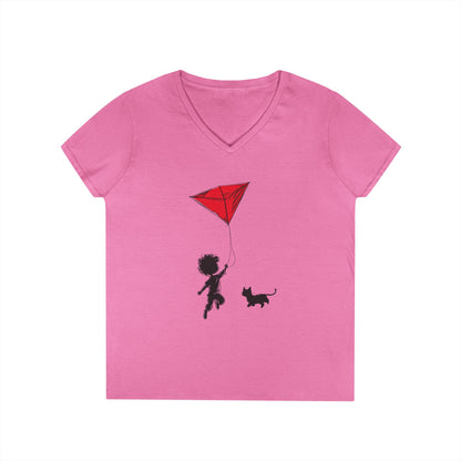 Cat Lover Girls' V-Neck T-Shirt, Gift for Birthday, Cat Lover T-Shirt, Cat Mom Gift, Gift for Kids and Animal Lovers