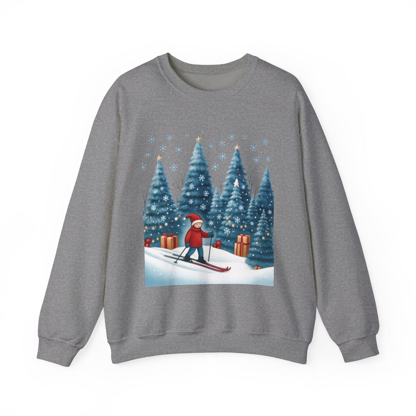 Womens Christmas Skiing Sweatshirt, Cozy Winter Holiday Pullover, Women's Heavy Blend™ Crewneck Sweatshirt