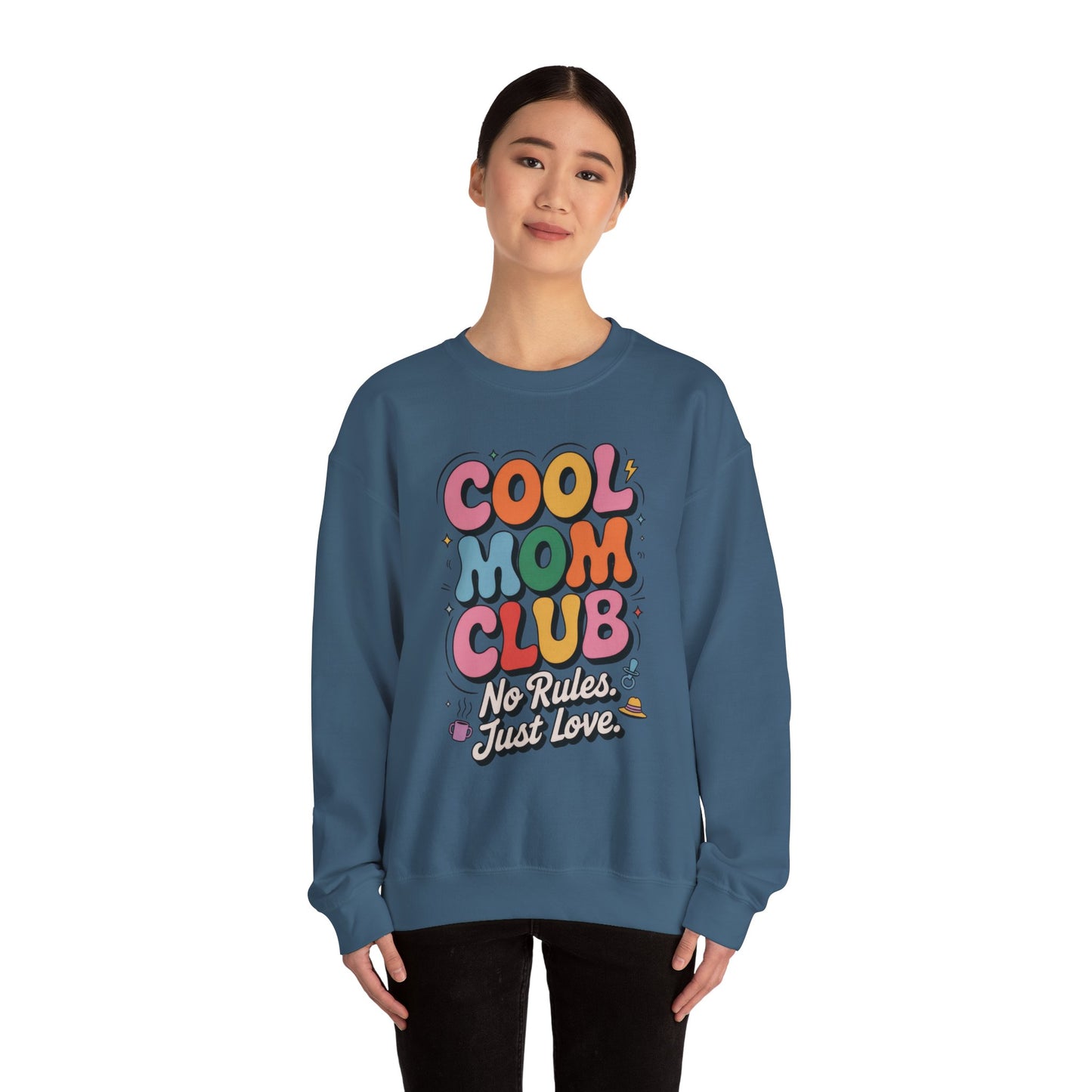 Cool Mom Club Sweatshirt, Gift for Moms, Mother's Day, No Rules Just Love, Retro Colorful Unisex Heavy Blend Crewneck