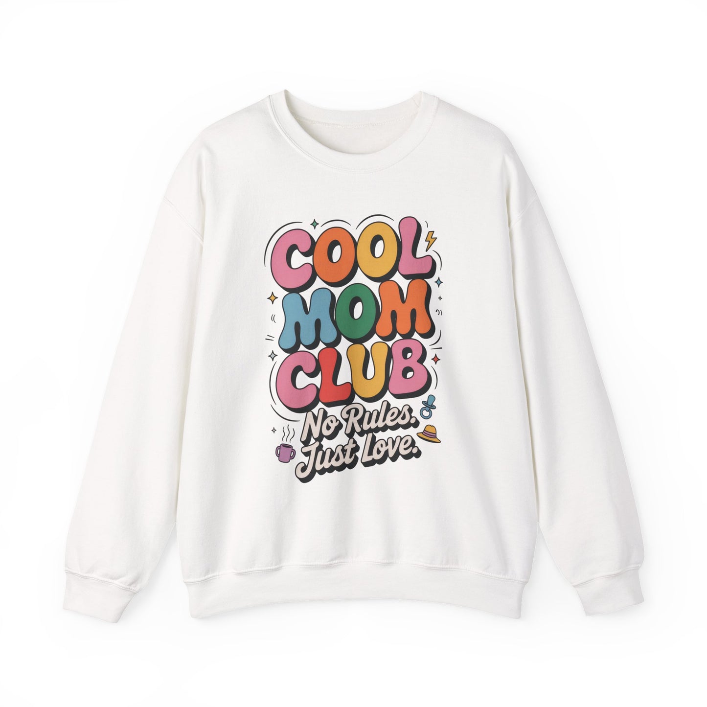 Cool Mom Club Sweatshirt, Gift for Moms, Mother's Day, No Rules Just Love, Retro Colorful Unisex Heavy Blend Crewneck
