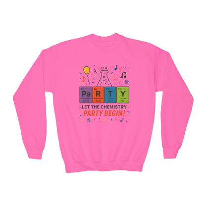 Fun Chemistry Party Youth Crewneck Sweatshirt, Gift for Science Lovers, Birthday Sweatshirt, Kids Party Apparel, Science-Themed Gift