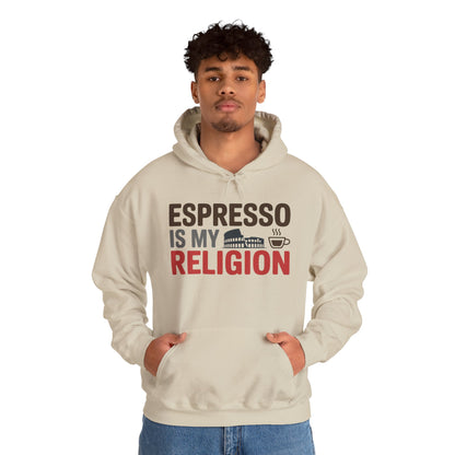 Mens Heavy Blend™ Hooded Sweatshirt, Espresso Is My Religion Coffee Rome Mens Hoodie