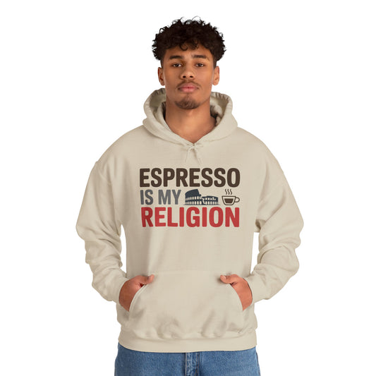 Mens Heavy Blend™ Hooded Sweatshirt, Espresso Is My Religion Coffee Rome Mens Hoodie