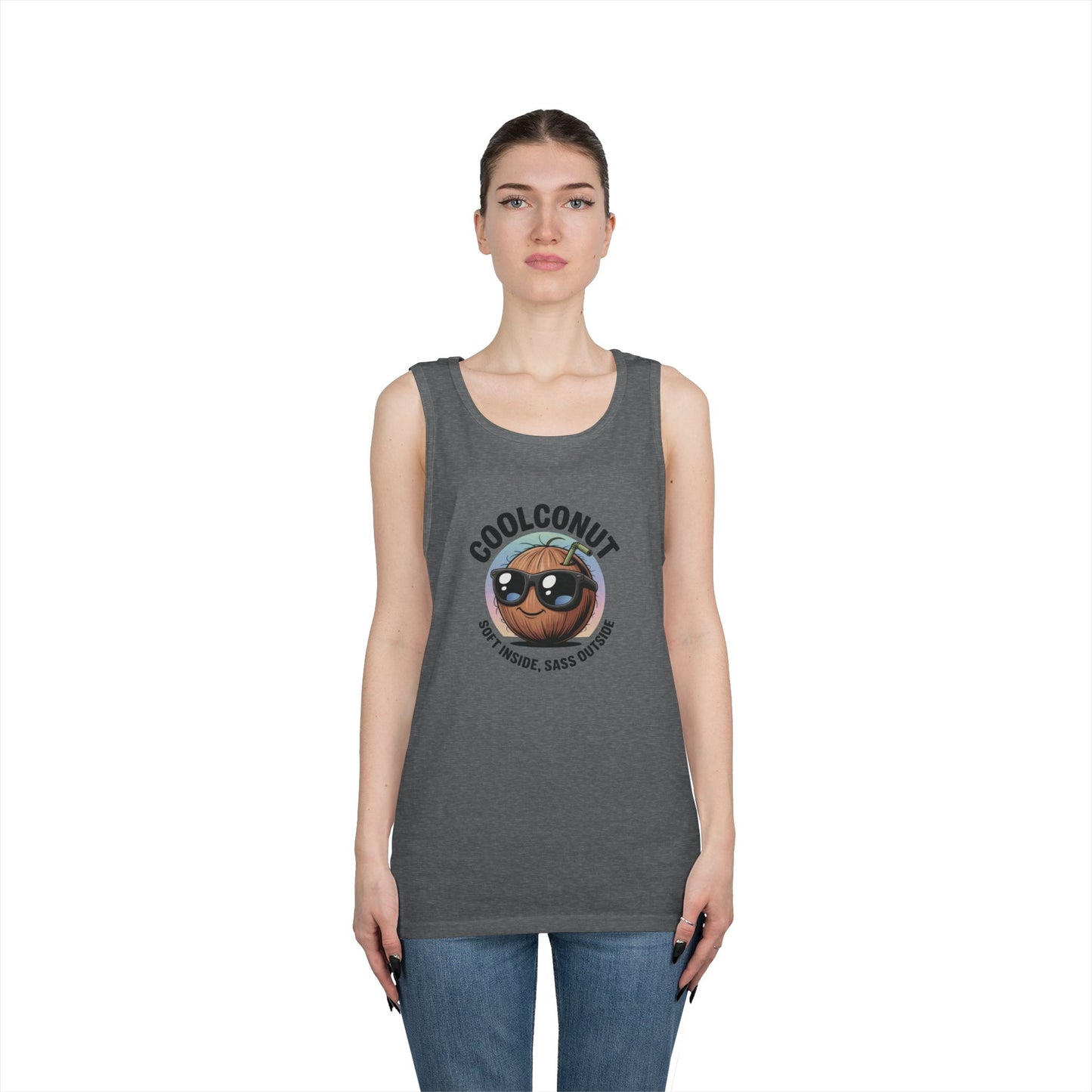 Coolconut Unisex Heavy Cotton Tank Top - Fun Summer Tee, Cute Beach Outfit, Vacation Wear, Gift for Him or Her, Trendy Summer Apparel