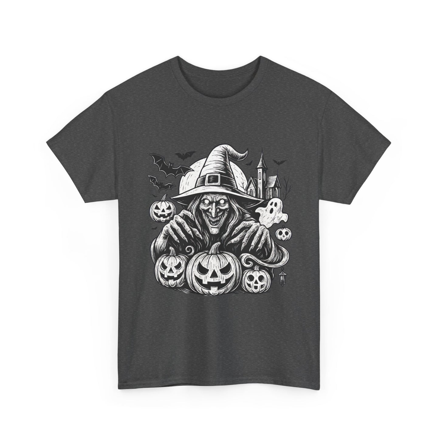 Scary Witch Halloween Shirt Women, Gothic Pumpkin Ghost Tee, Spooky Horror Tee with Bats