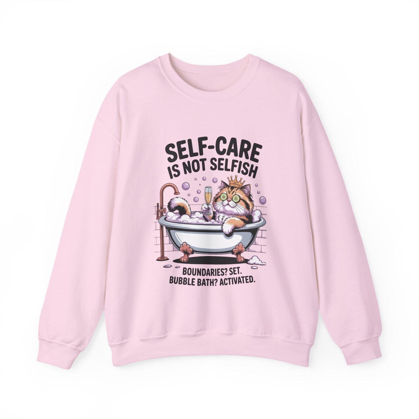Womens Crewneck Sweatshirt, Self-Care Cat Shirt, Funny Cat Tee, Relaxing Kitty Graphic, Self Care Is Not Selfish Womens Sweatshirt