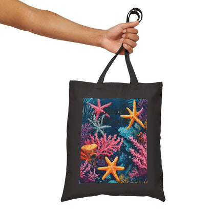 Ocean-Inspired Cotton Canvas Tote Bag, Artistic Starfish Design, Eco-Friendly Carryall, Beach Day Essential, Summer Gift, Boho Style