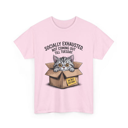 Socially Exhausted Cat Women's Tee, Funny Cat Shirt, Women's Graphic Tee, Gift for Introverts, Cute Animal T-Shirt, Weekend Wear