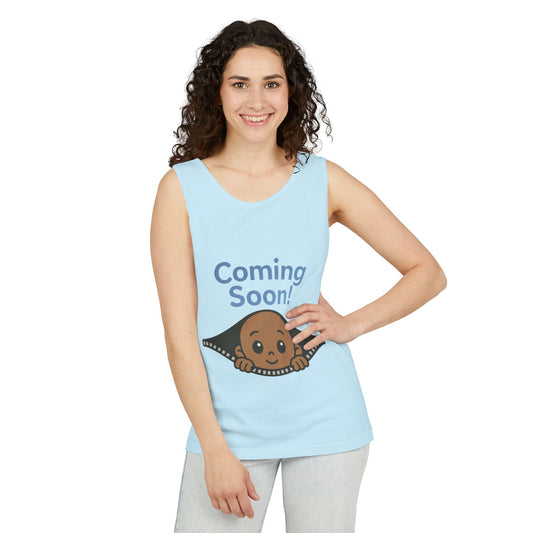 Coming Soon Maternity Tank Top, Cute Baby Boy Pregnancy Announcement Tee, Funny Expecting Mom Gift, Gender Reveal Tee, Baby Shower Top