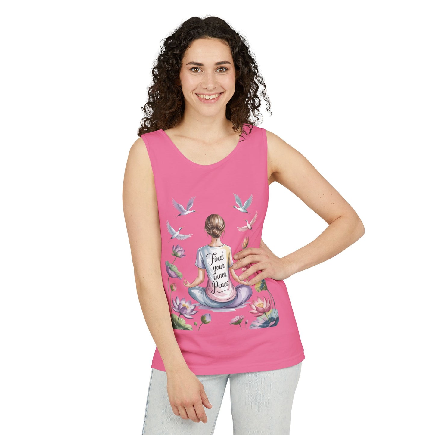 Meditation Floral Womens Tank Top, Find Your Inner Peace, Yoga Apparel, Gift for Mindfulness, Summer Relaxed Wear