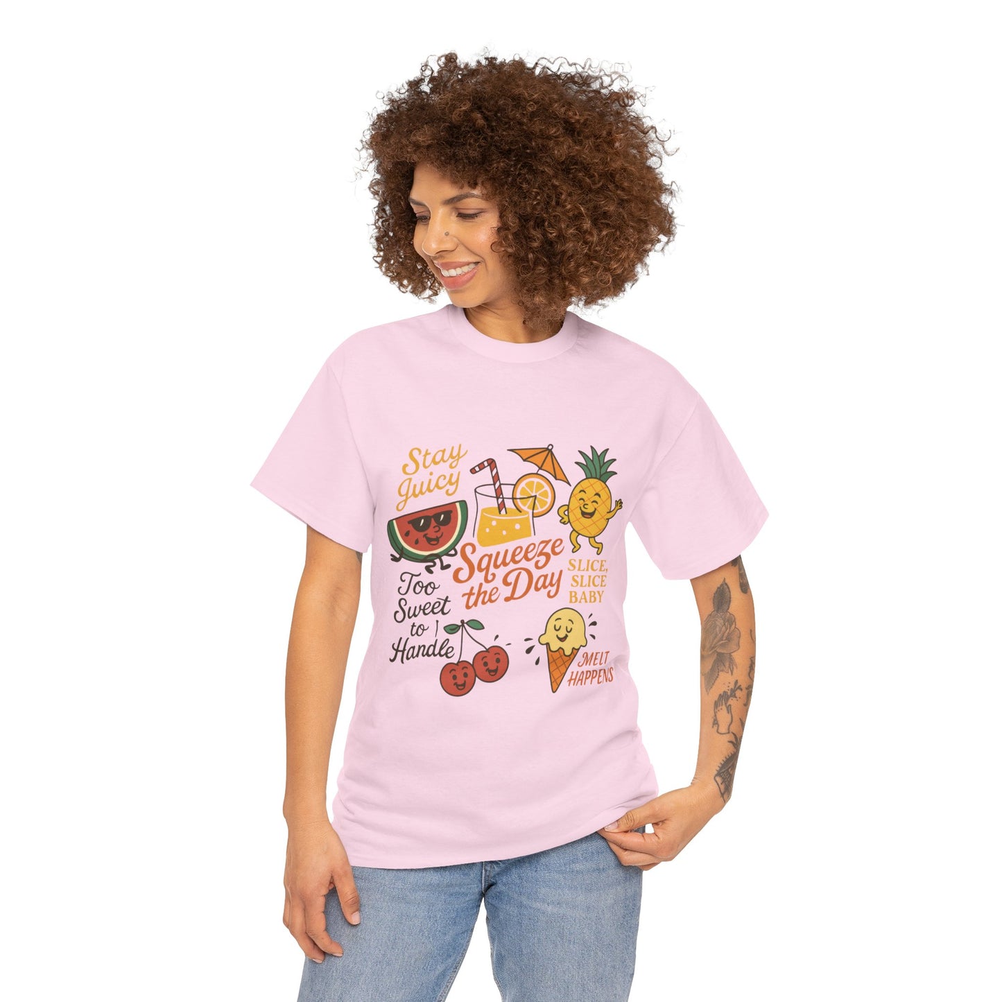 Cute Fruit Pun T-Shirt for Women, Summer Graphic Tee, Kawaii Watermelon Pineapple Ice Cream Design, Squeeze the Day Shirt, Stay Juicy Top