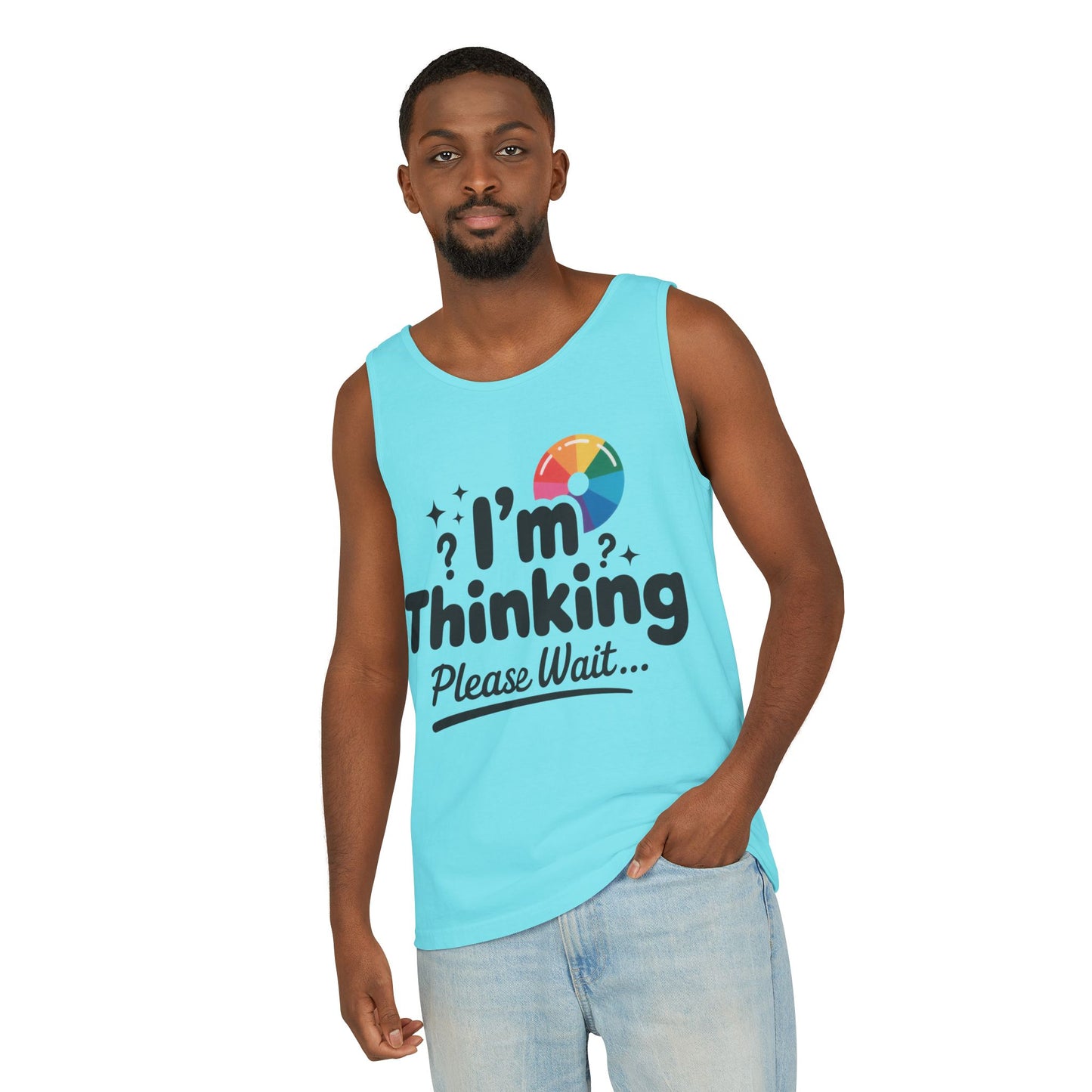 Funny - Im Thinking Please Wait - Mens Tank Top, Cute Geeky Gift for Introverts, Programmers, Designers, Fun Humor Shirt, Gift for Adults